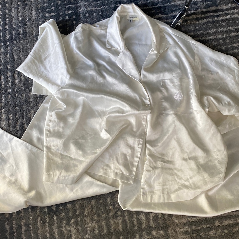 Vintage Christian Dior cream silk pajama set 3x